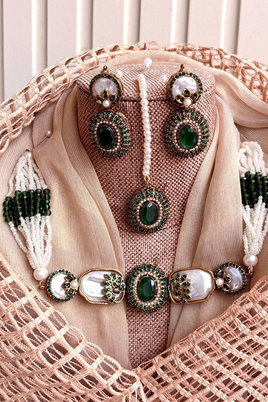 Green Pearl Choker Jewellery Set Online in Dubai UAE Abudhabi Ajman Sharjah