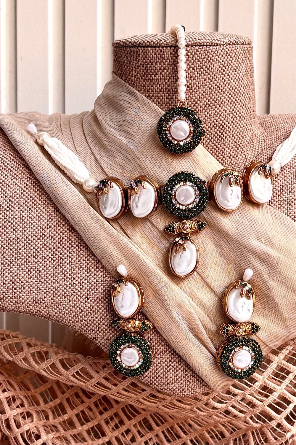 Green Pearl Choker Jewellery Set Online in Dubai UAE Abudhabi Ajman Sharjah