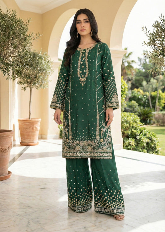 Green Raw Silk Embroidered Festive Suit Online in Sri Lanka India Australia