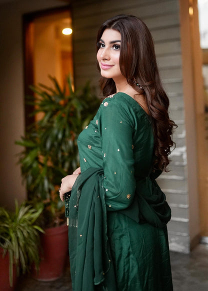 Green Raw Silk Three Piece Suit Online in Sri Lanka India Australia