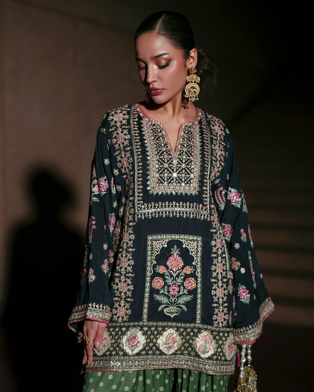 Green Silk Farshi Shalwar Dress Online in Sri Lanka India Australia