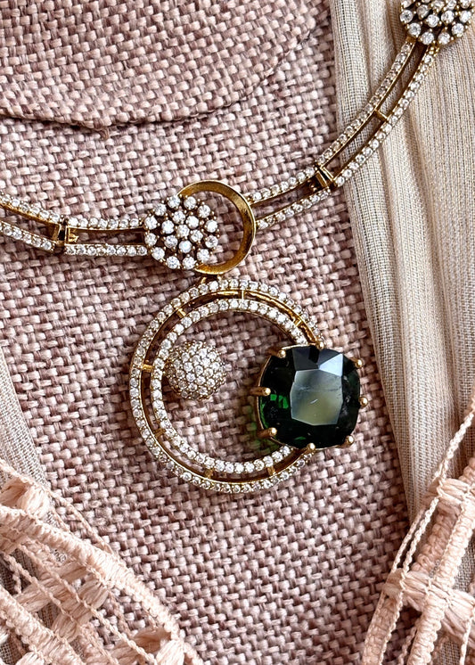 Green Stone Work Choker Earrings Set Online in UK USA Canada