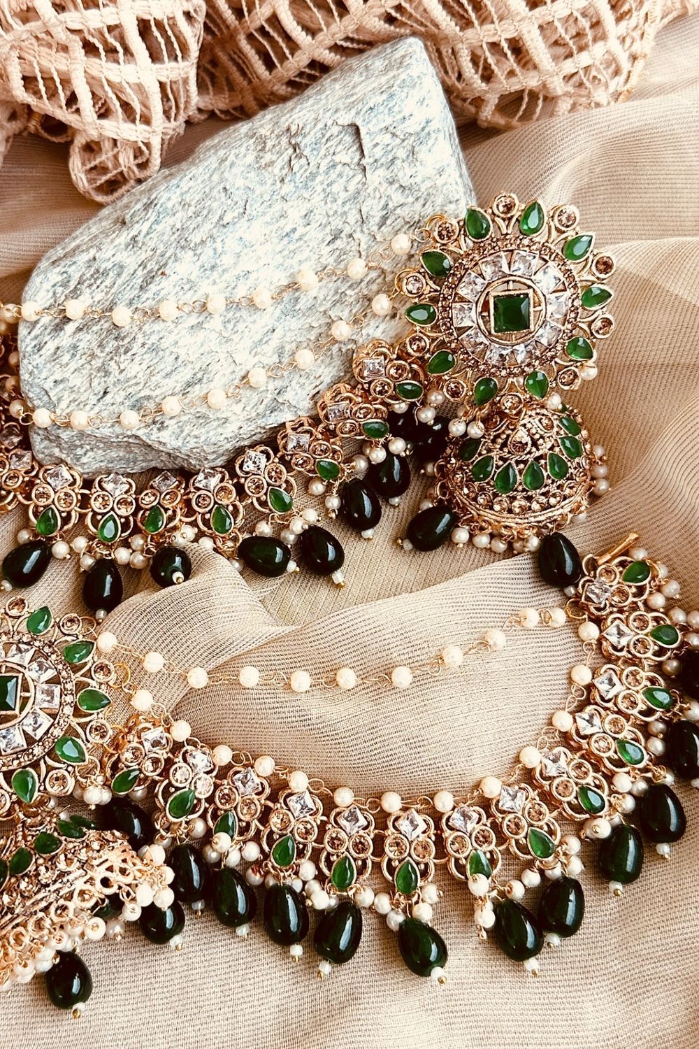 Green Stone Work Jhumka Earrings Online in Dubai UAE Abudhabi Ajman Sharjah