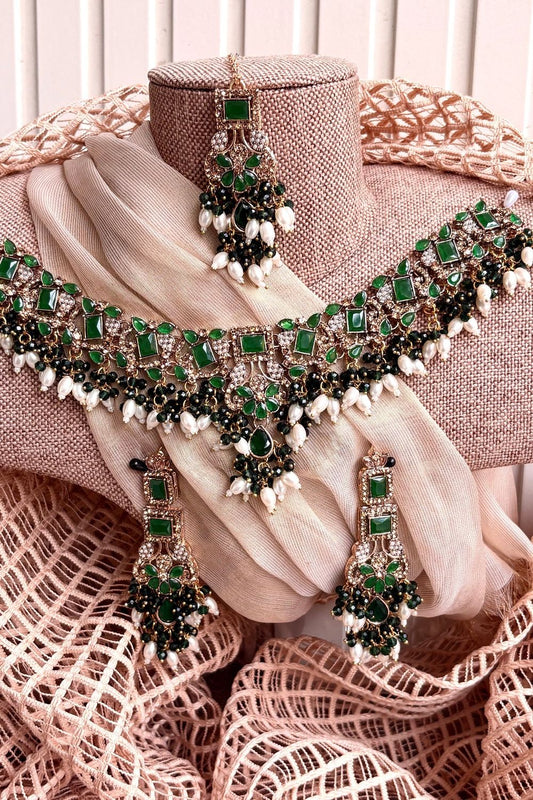 Green Stone Work Necklace Set Online in Dubai UAE Abudhabi Ajman Sharjah