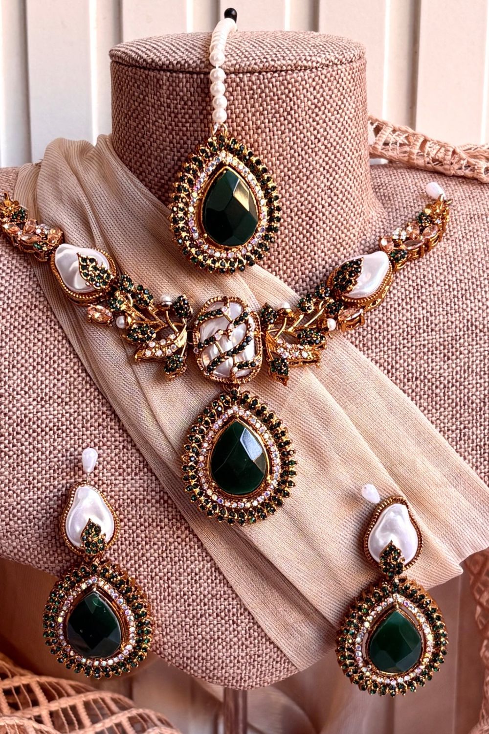 Green Stone Work Necklace Set Online in Dubai UAE Abudhabi Ajman Sharjah