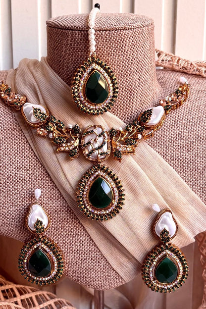 Green Stone Work Necklace Set Online in Dubai UAE Abudhabi Ajman Sharjah