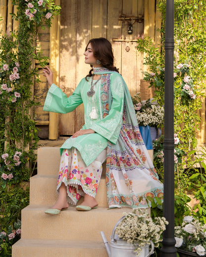 Green Thread Work Chiffon Ladies Suit Online in UK USA Canada