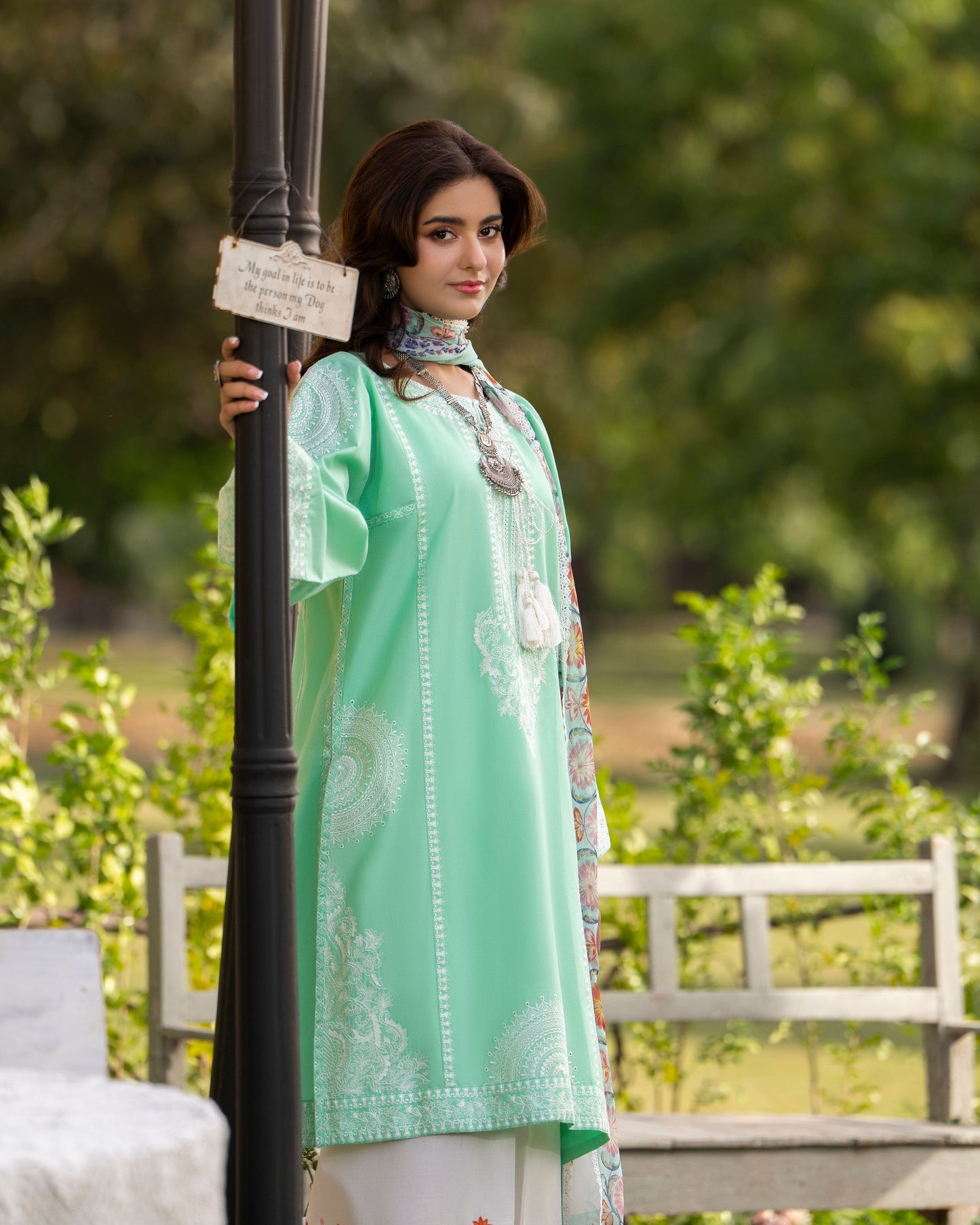 Green Thread Work Chiffon Partywear Suit Online in Dubai DXB UAE Abudhabi Meena Bazaar