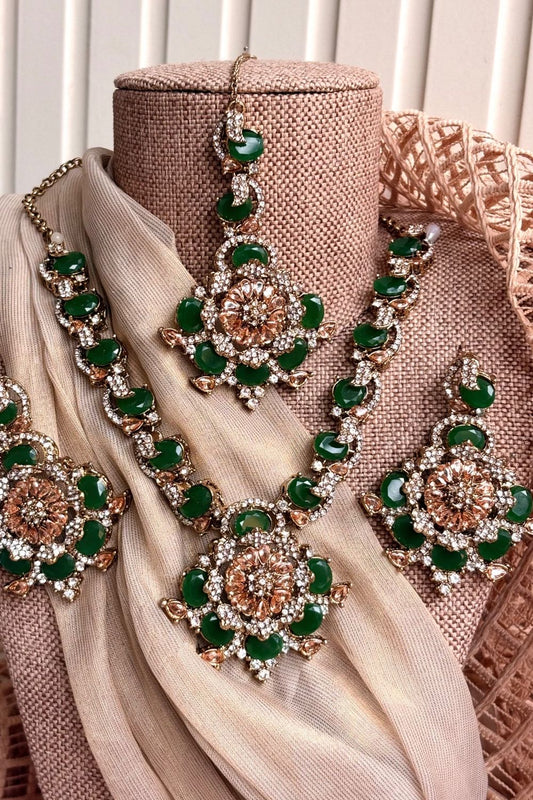 Green Turkish Stone Work Necklace Set Online in Dubai UAE Abudhabi Ajman Sharjah