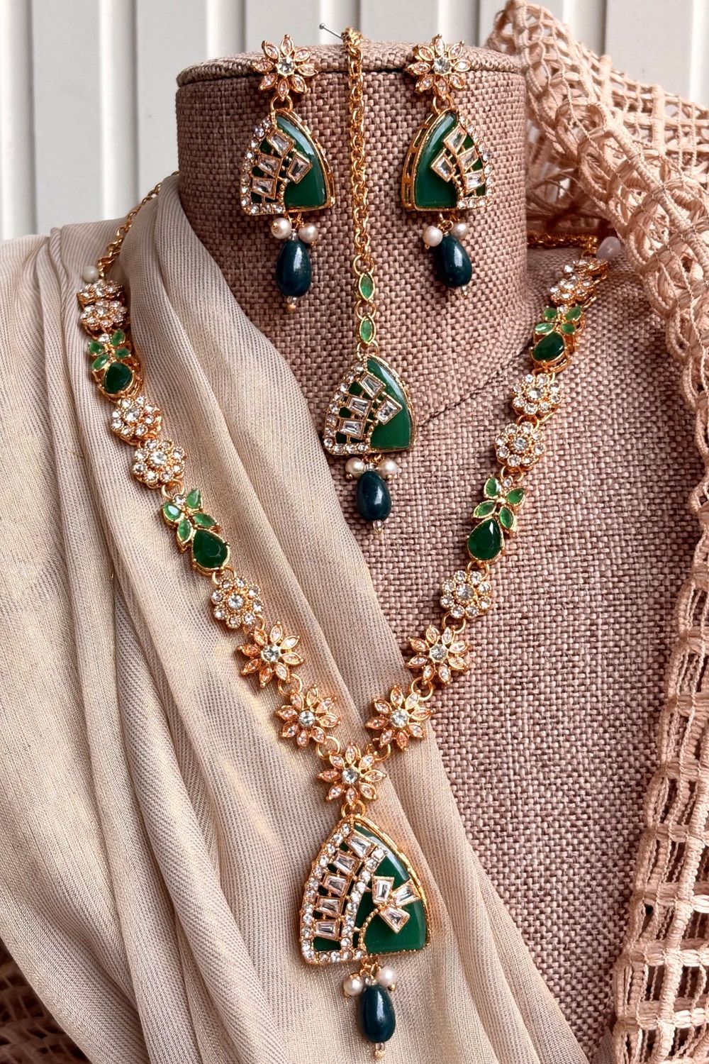Green Vareesha Turkish Malaa Jewellery Set Online in Dubai UAE Abudhabi Ajman Sharjah