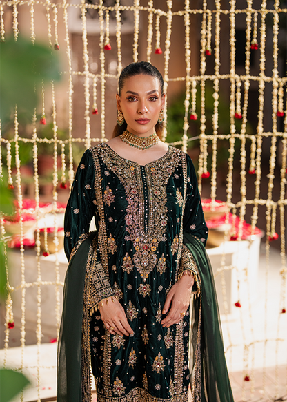 Green Velvet Embroidered Dupatta Set Online in UK USA Canada