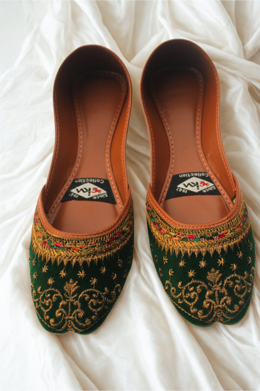 Green Velvet Embroidered Khussa Online in Dubai UAE Abudhabi Ajman Sharjah