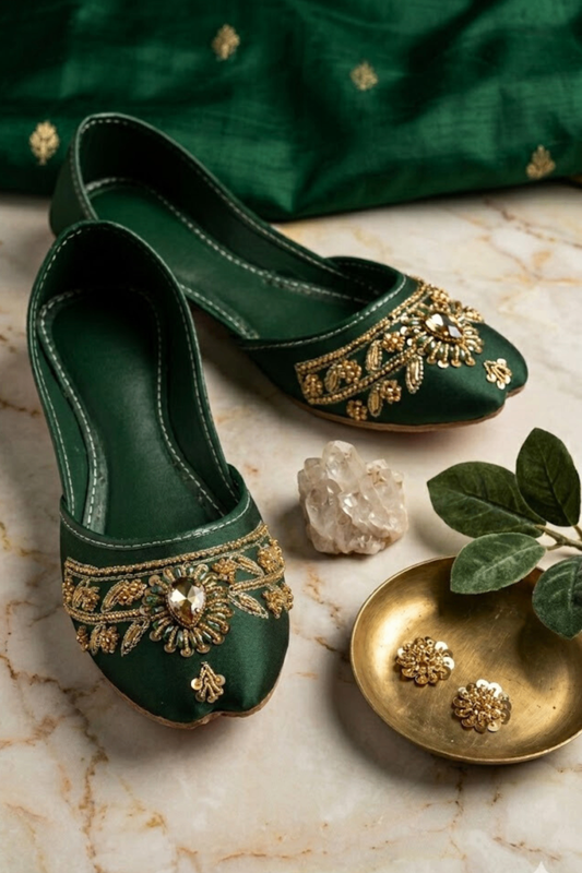 Green Velvet Embroidered Khussa Online in Dubai UAE Abudhabi Ajman Sharjah