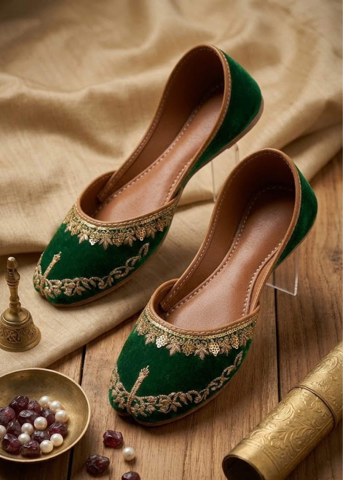 Green Velvet Kolhapuri Shoes Online in Sri Lanka India Australia