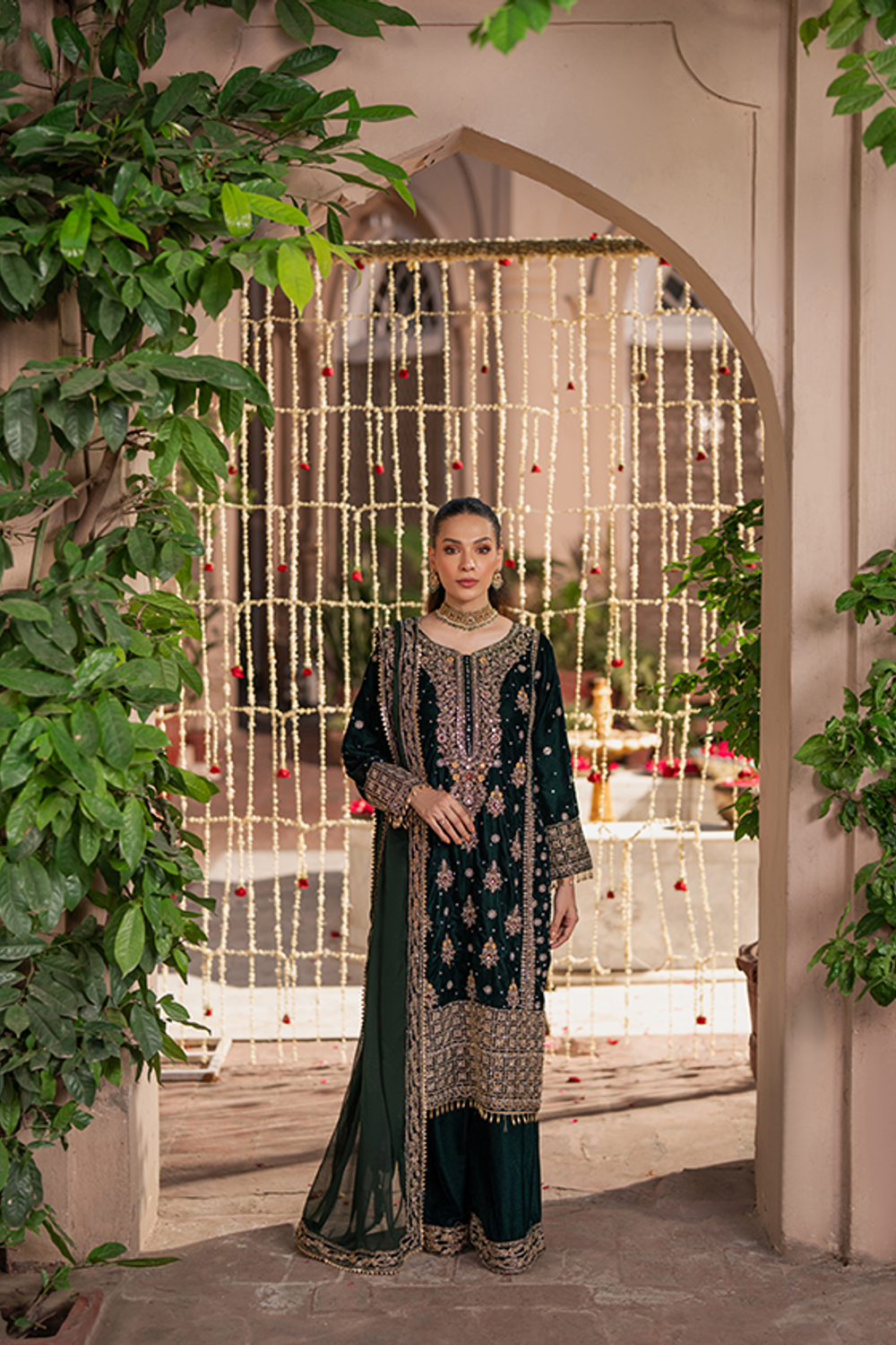 Green Velvet Zardozi Embroidered Wedding Suit Online in Dubai UAE Abudhabi Ajman Sharjah