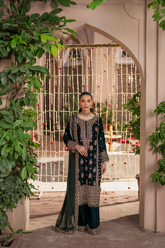 Green Velvet Zardozi Embroidered Wedding Suit Online in Dubai UAE Abudhabi Ajman Sharjah