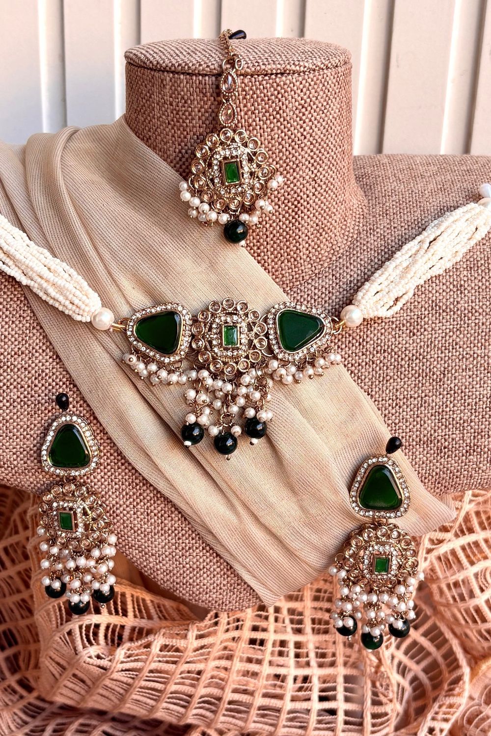 Green Ziraya Choker Necklace Set Online in Dubai UAE Abudhabi Ajman Sharjah