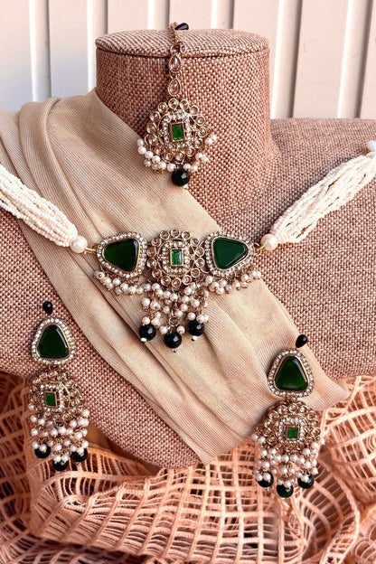 Green Ziraya Choker Necklace Set Online in Dubai UAE Abudhabi Ajman Sharjah