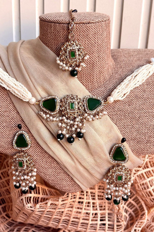 Green Ziraya Choker Necklace Set Online in Dubai UAE Abudhabi Ajman Sharjah