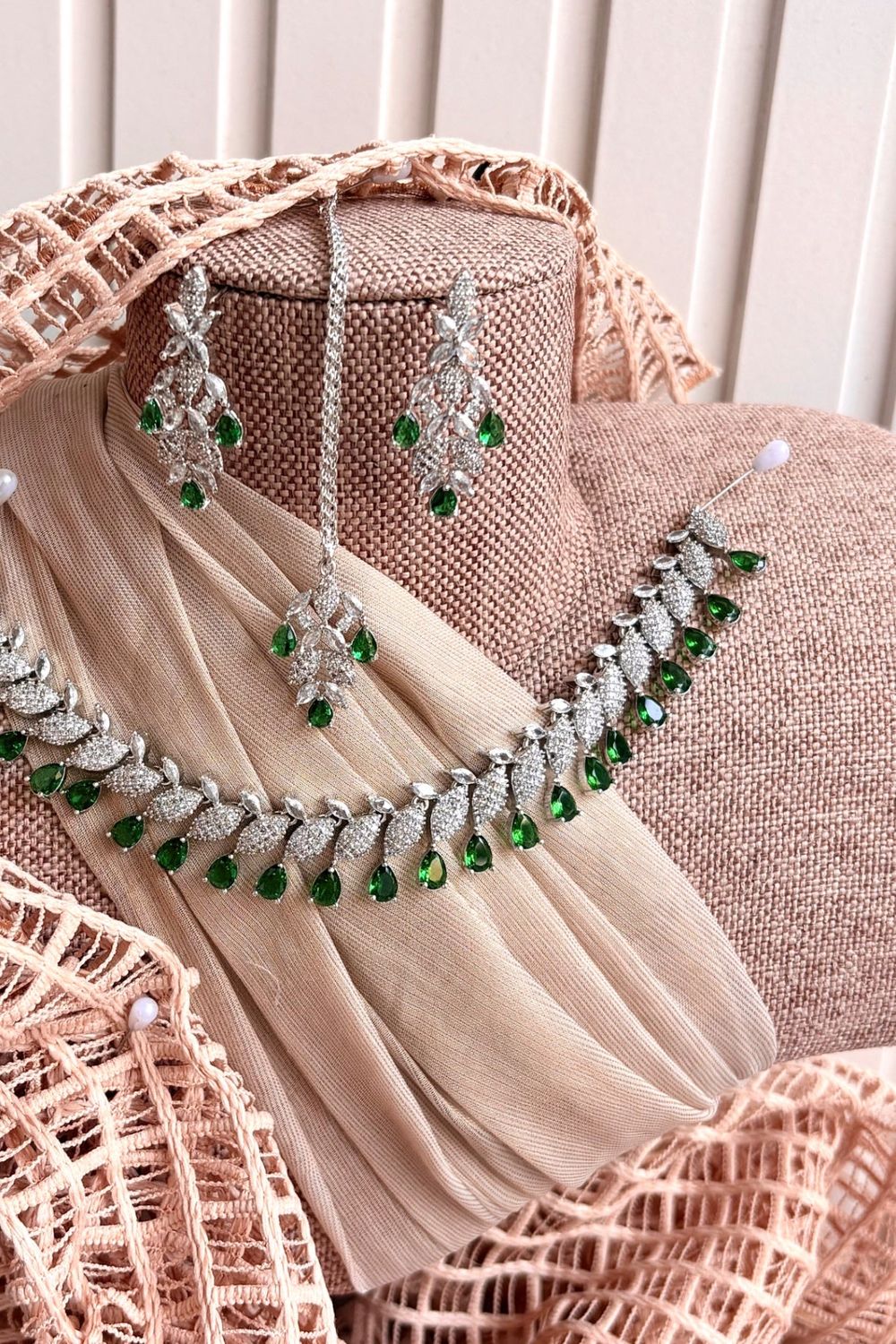 Green Zircon Stone Work Necklace Set Online in Dubai UAE Abudhabi Ajman Sharjah