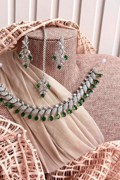 Green Zircon Stone Work Necklace Set Online in Dubai UAE Abudhabi Ajman Sharjah