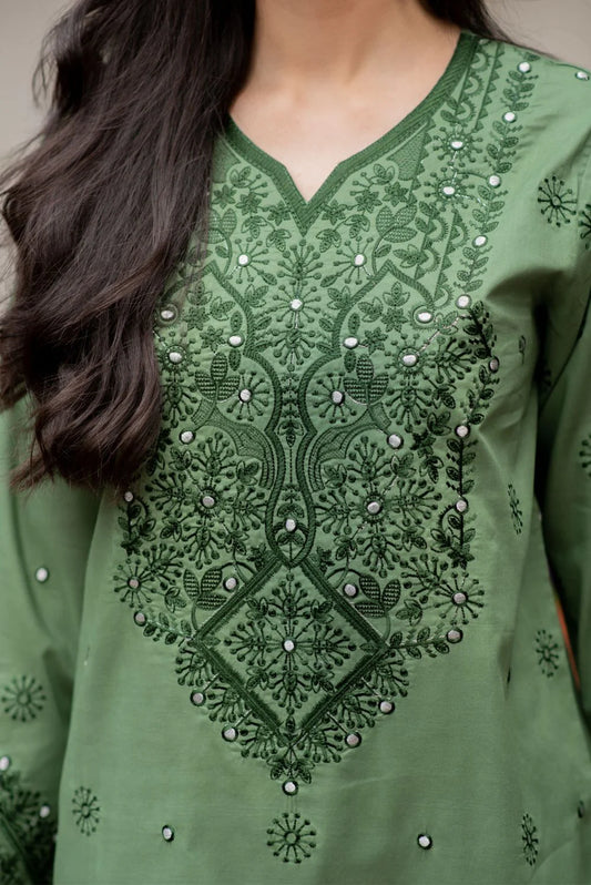 Green Kurta with Straight Pants