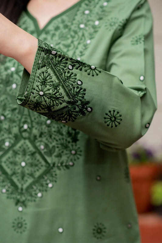 Green Kurta with Straight Pants