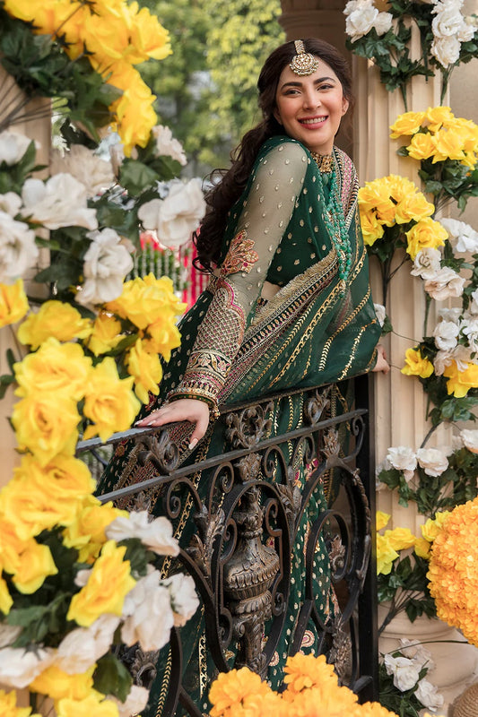 Bottle Green Embroidered Anarkali