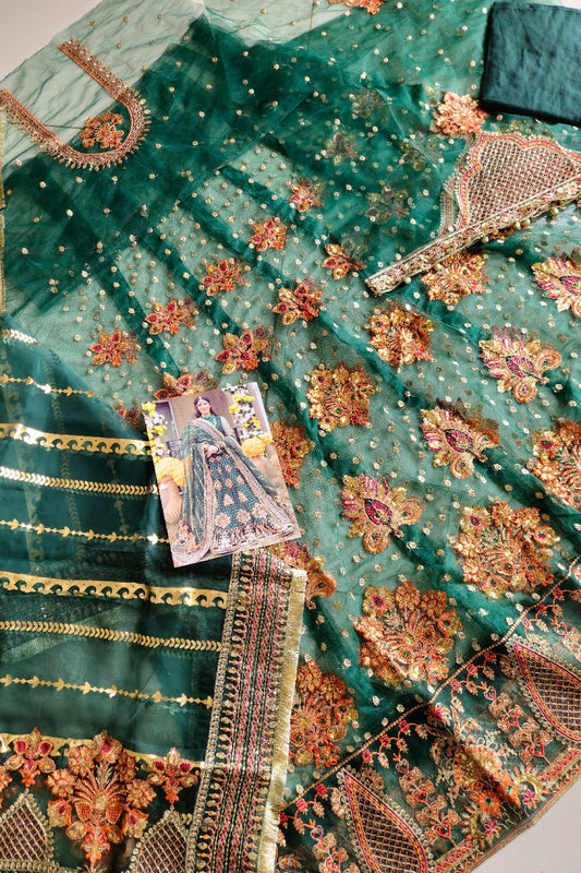 Bottle Green Embroidered Anarkali