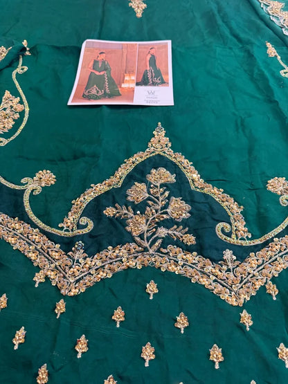 Emerald Green Hand Embellished Elegant Raw Silk Couture