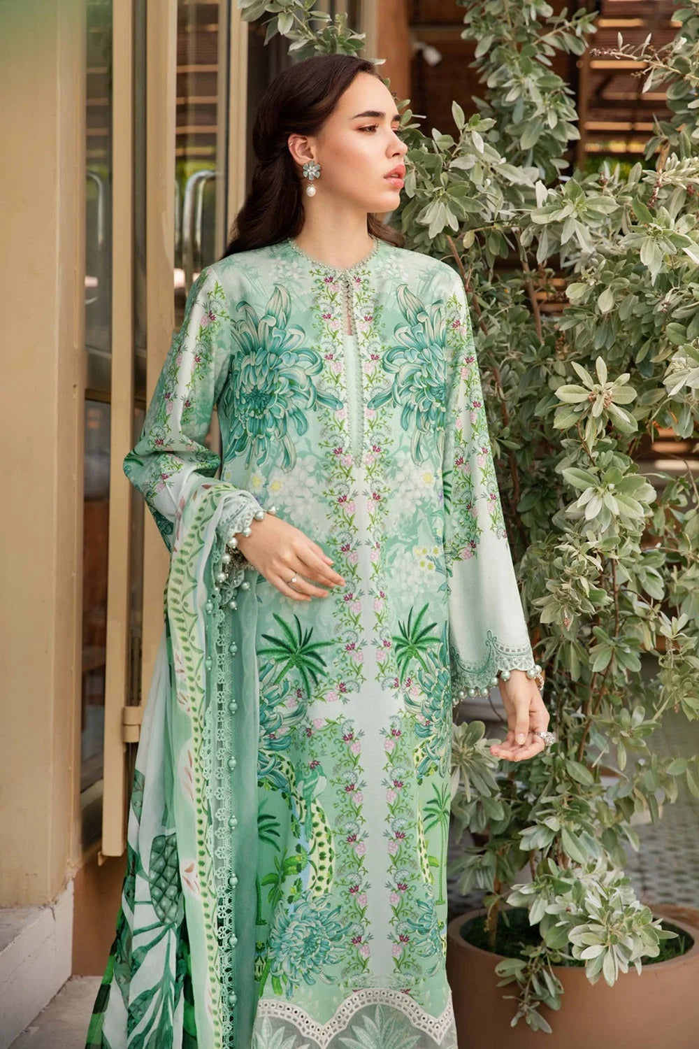 Green Pure Lawn Printed Suit with Chiffon Dupatta