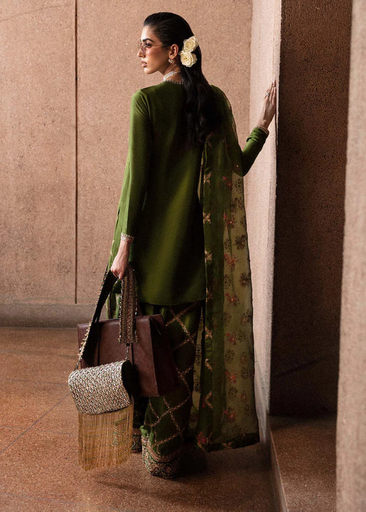 Green Hand Embellished Raw Silk Suit