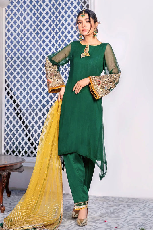 Green Readymade Chiffon Suit Size 44