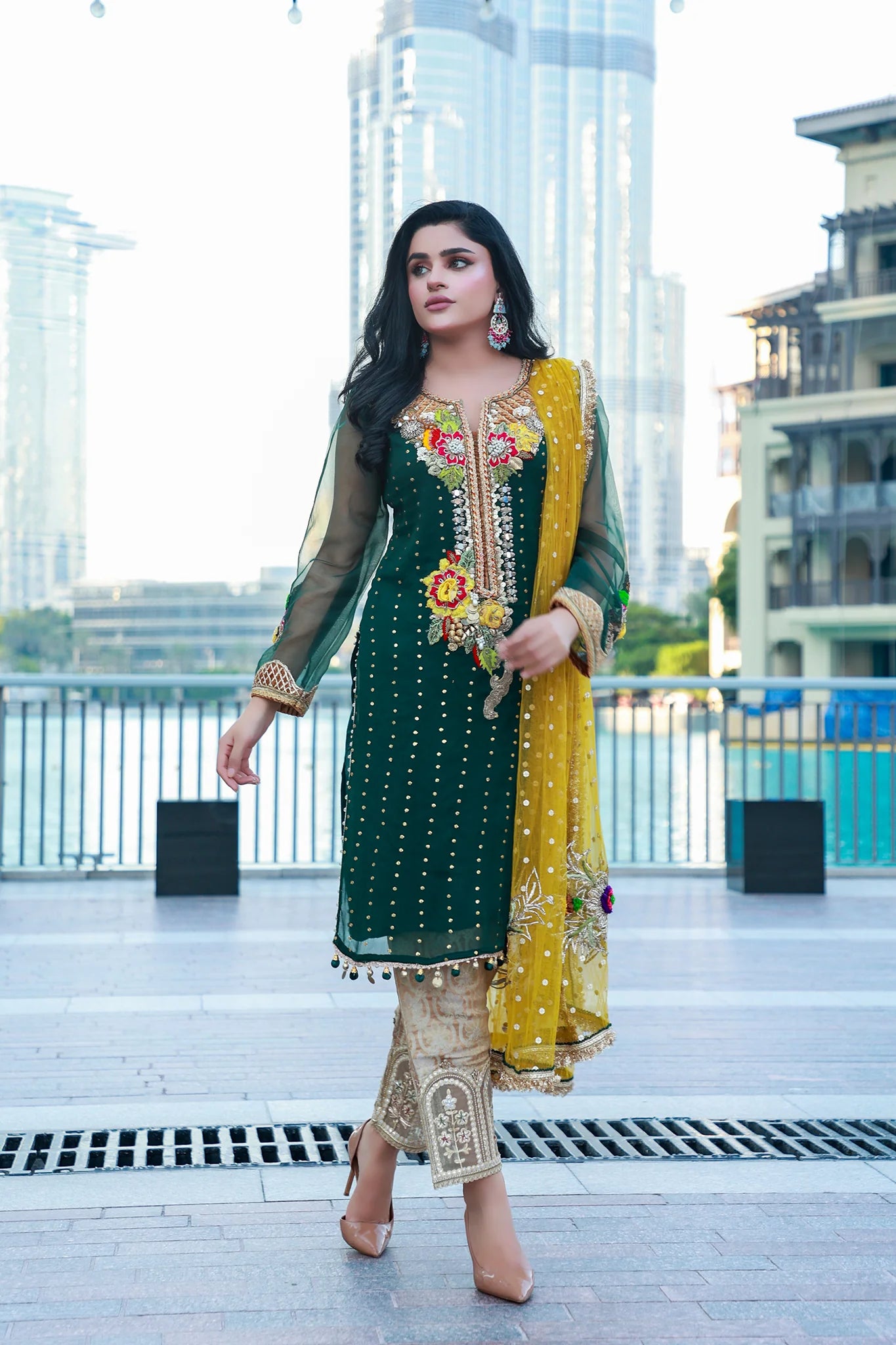Readymade Green Pure Chiffon Suit