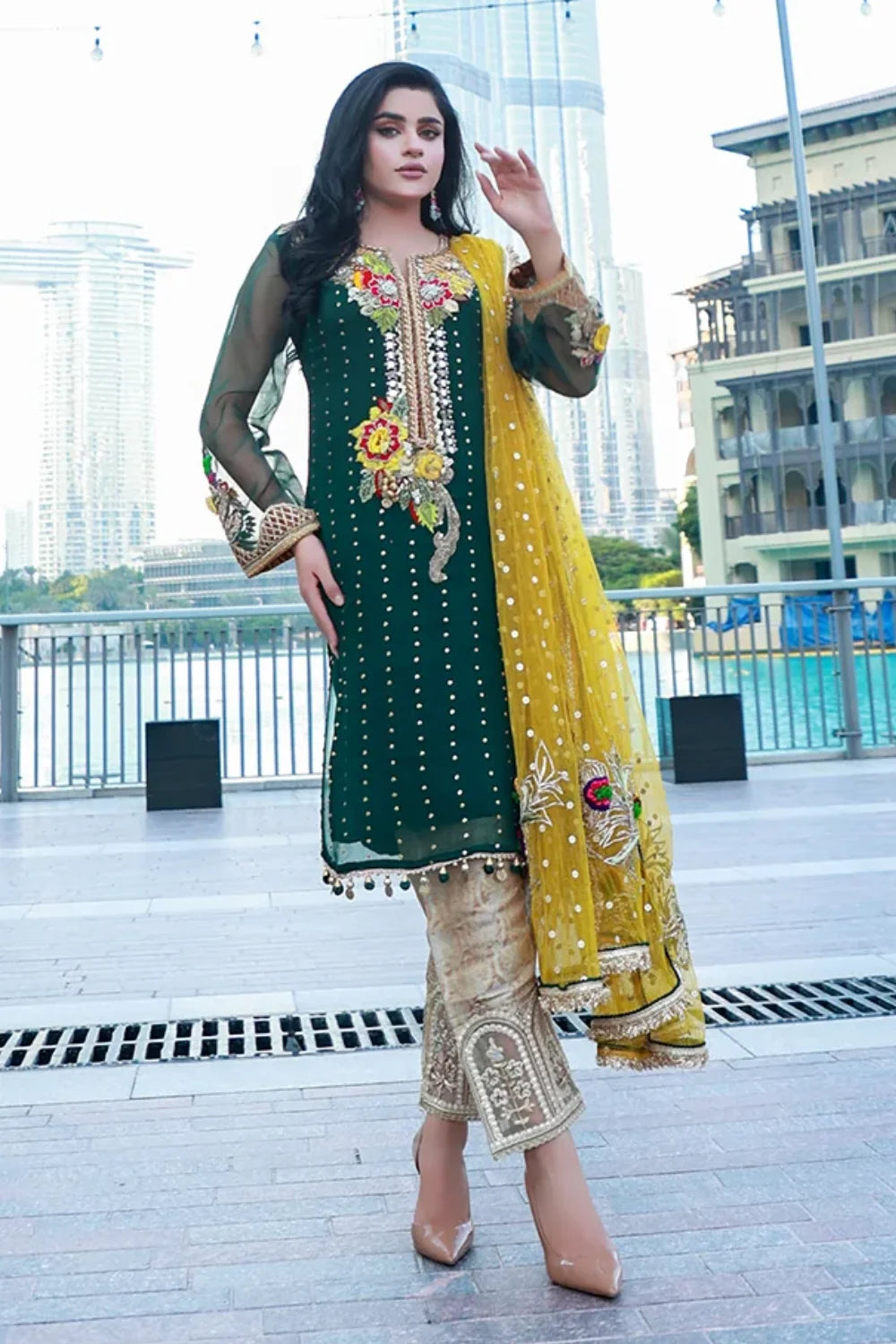 Readymade Green Pure Chiffon Suit