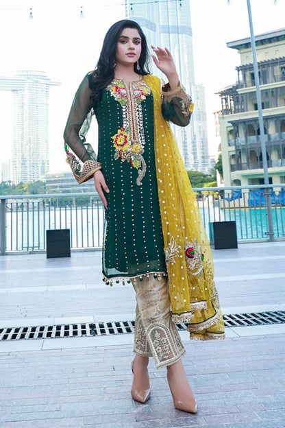 Readymade Green Pure Chiffon Suit