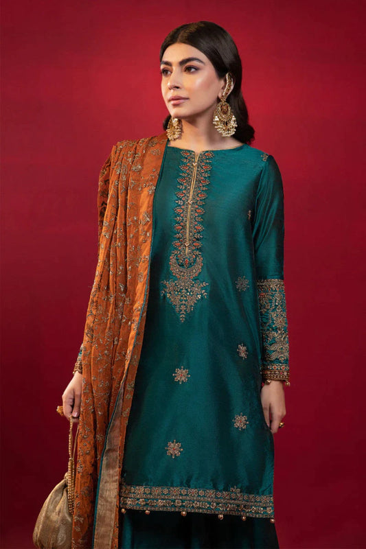 Green Embroidered Lawn Suit with Chiffon Dupatta