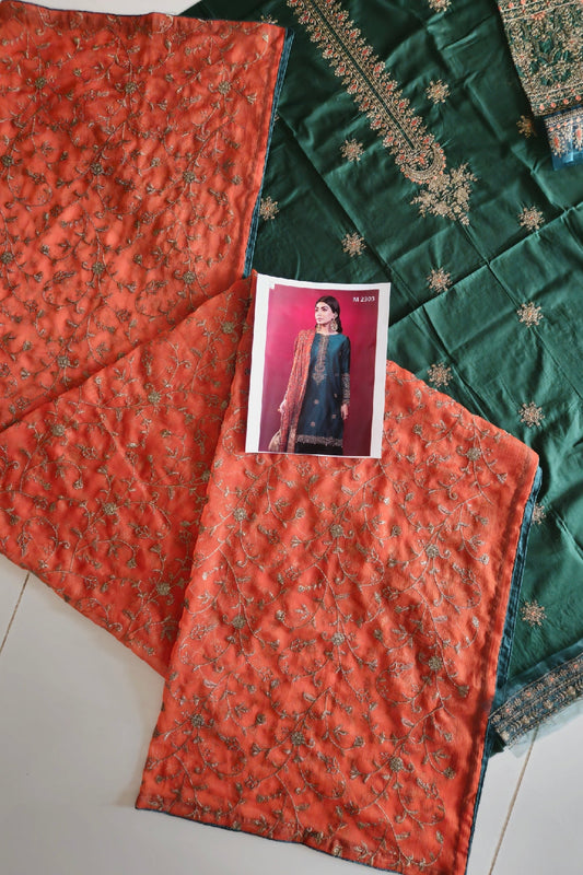 Green Embroidered Lawn Suit with Chiffon Dupatta