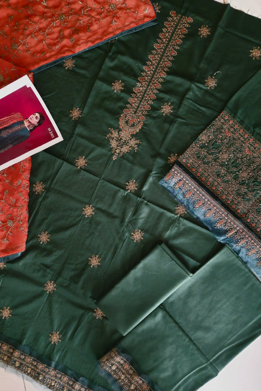 Green Embroidered Lawn Suit with Chiffon Dupatta