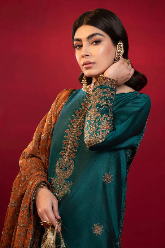 Green Embroidered Lawn Suit with Chiffon Dupatta