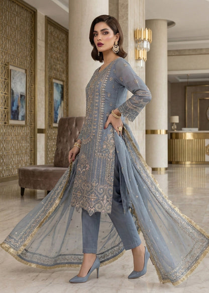 Grey Blue Organza Salwar Kameez Festive Wear Online in KSA Riyadh Saudi Arabia Oman Bahrain Qatar