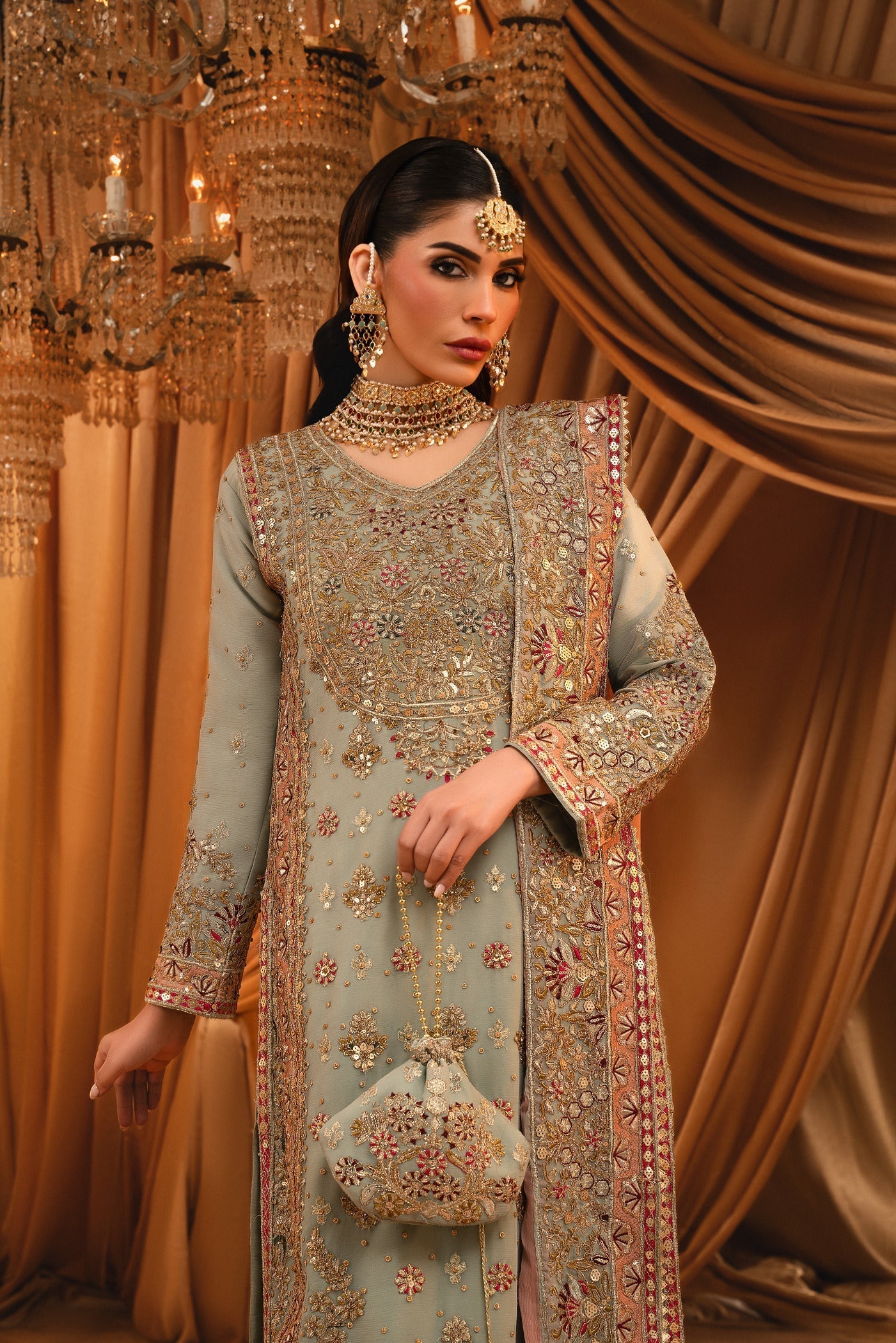 Grey Chiffon Embroidered Salwar Kameez Online in Dubai UAE Abudhabi Ajman Sharjah