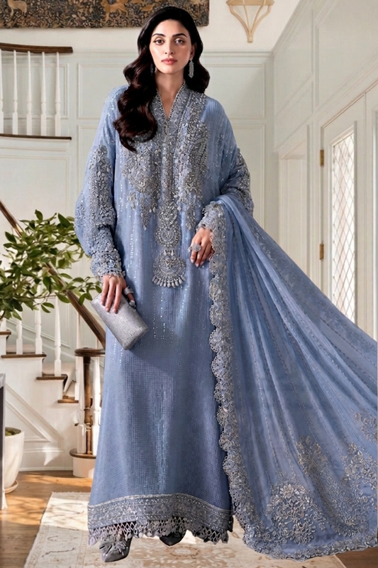 Grey Chiffon Formal Bridal Salwar Kameez Online in Dubai UAE Abudhabi Ajman Sharjah