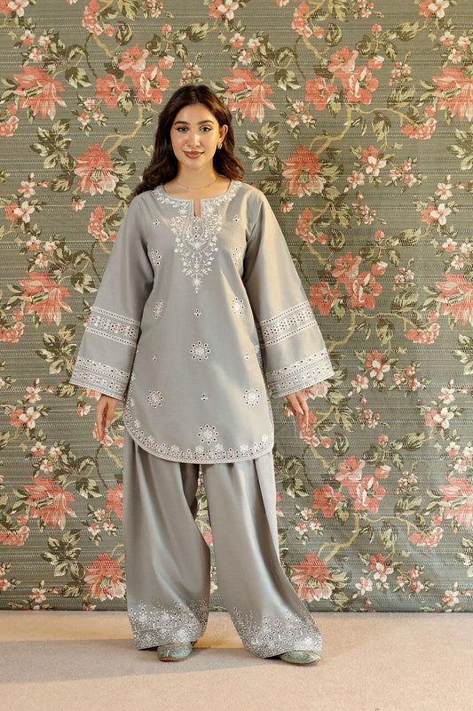 Grey Chikankari Lawn Farshi Shalwar Kurta Set Online in Dubai UAE Abudhabi Ajman Sharjah