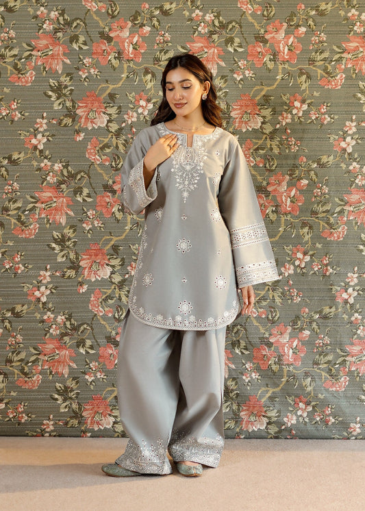 Grey Chikankari Lawn Short Kurta with Farshi Shalwar Online in UK USA Canada