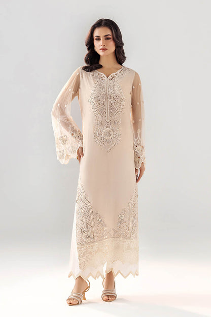 Grey Cotton Suit with Brochette Net Sleeves Online in Dubai UAE Abudhabi Ajman Sharjah