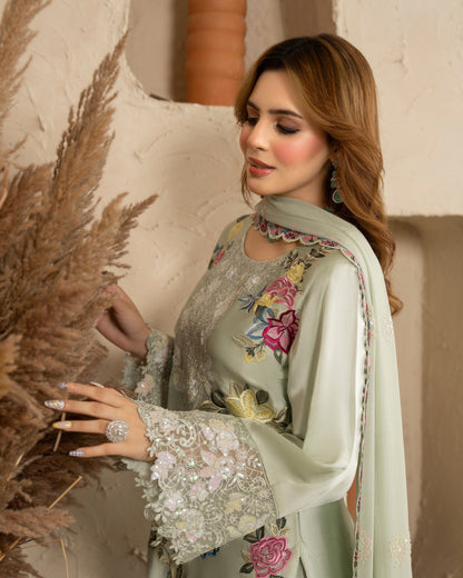 Grey Crinkle Chiffon Dupatta Shamoz Silk Pakistani Suit Online in Dubai DXB UAE Abudhabi Meena Bazaar