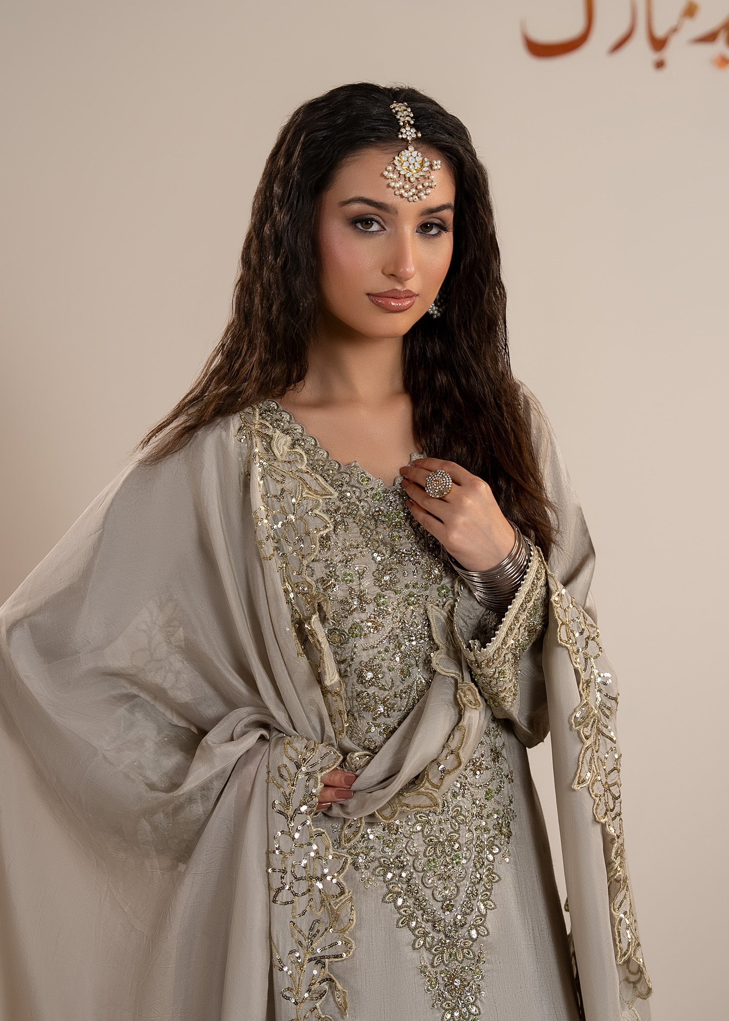 Grey Crush Sharara with Heavy Embroidery Online in Dubai UAE Abudhabi Ajman Sharjah