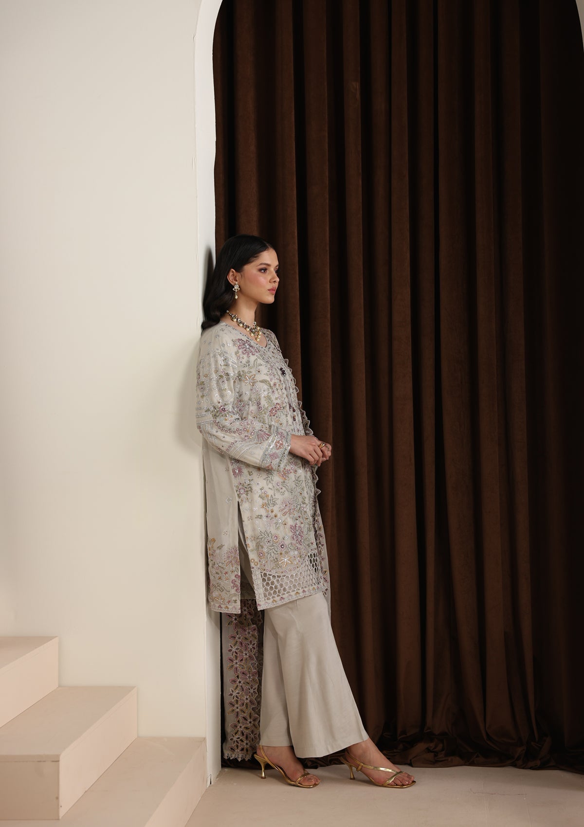 Grey Designer Chiffon Salwar Suit Online in UK USA Canada