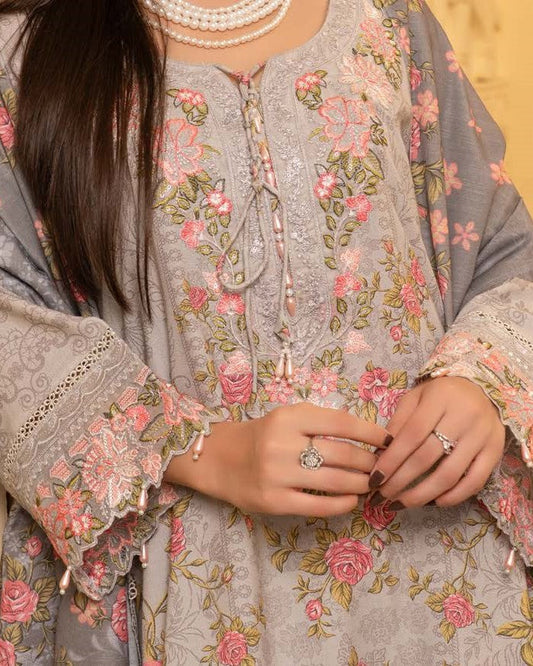 Grey Dhanak Embroidered Pakistani Designer Suit Online in Sri Lanka India Australia